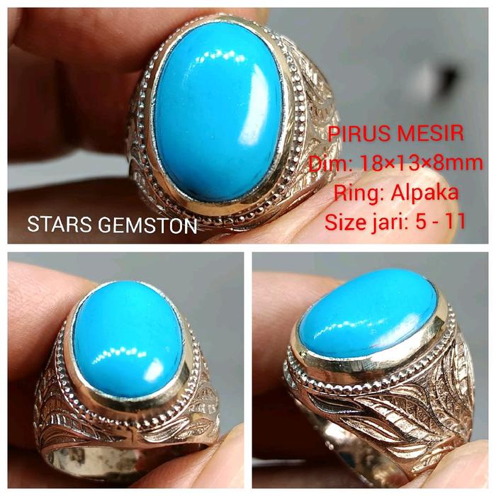 Cincin Batu Pirus Mesir Biru Polos Natural Dim Batu 18×13×8mm