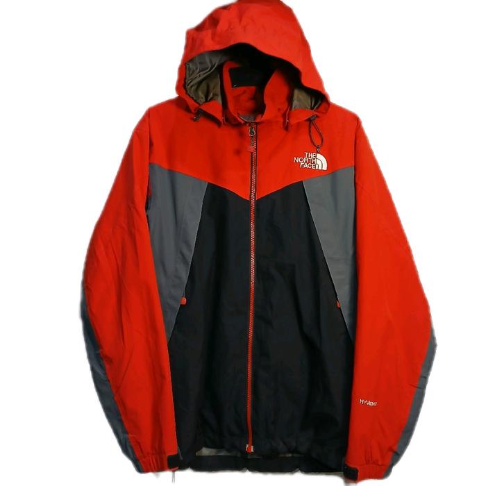 Jaket Kasual Outdoor The North Face Hyvent Series Gorpcore Merah Hitam Abu Size L