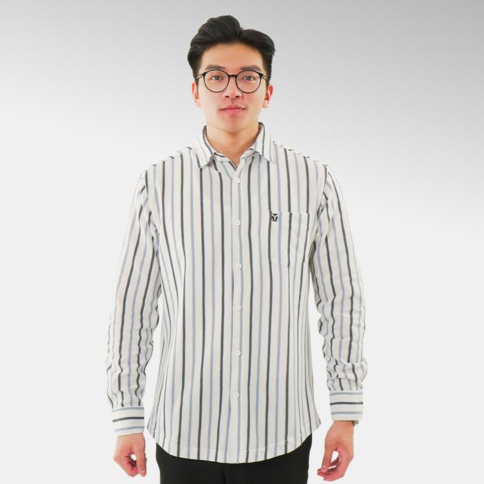 Matsuda Shimotsuke White Kemeja Pria Stripe Lengan Panjang