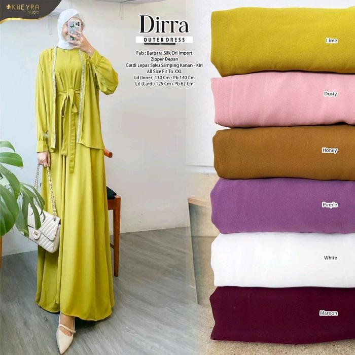 Dirra outer dress by ALILA HIJAB (maxi gamis dress outer polos, bahan barbara silk ori import, zippe