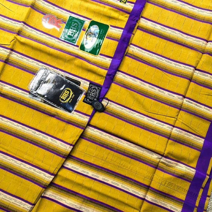 BHS Kes Full Sutra - Kain Sutra Berkualitas Tinggi dengan Desain Garis Kuning dan Ungu Sarung