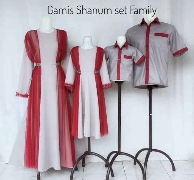 gamis shanum warna abu abu list maroon/gamis lebaran keluarga/gamis lebaran terbaru/gamis couple fam