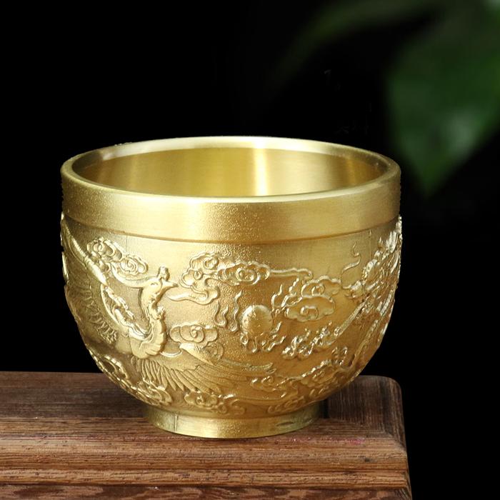 Dragon and Phoenix Relief Brass Bowl Lucky Feng Shui Craft