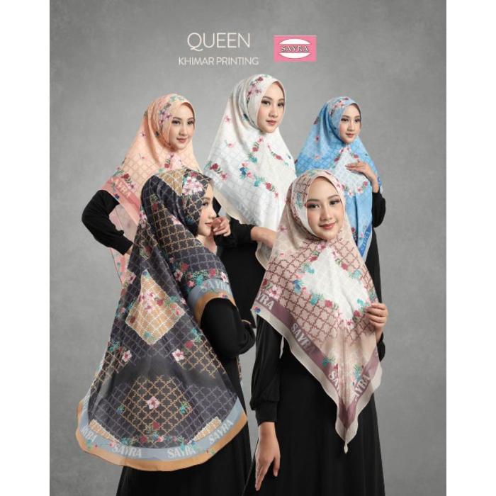 NEW!! Khimar Syar'i Terbaru Khimar Dua Layer Ceruty Baby Doll Khimar Queen Printing Sayra Hijab Prin