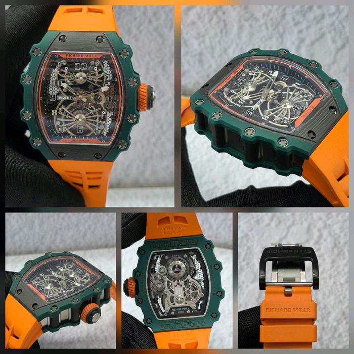 Jam tanga  pria Automatic RM 21 02  manual windding turbilon mesin swiss RMF karet body carbon 42MM 