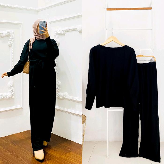 Oneset Knite Rib | Setcel Polos Wanita Knite Rib | Setcel Kaos Knite Rib | Oneset Tangan Panjang Kni