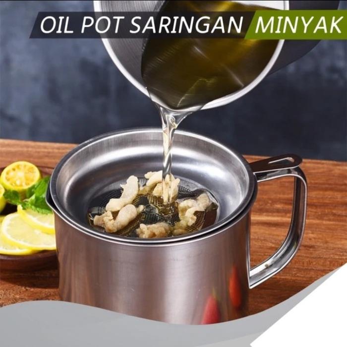 Oil Pot Stainless Steel / Wadah Saringan Minyak / Gelas Penyaring Minyak Jelantah