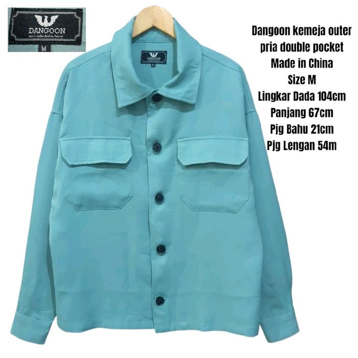 Dangoon kemeja outer pria double pocket