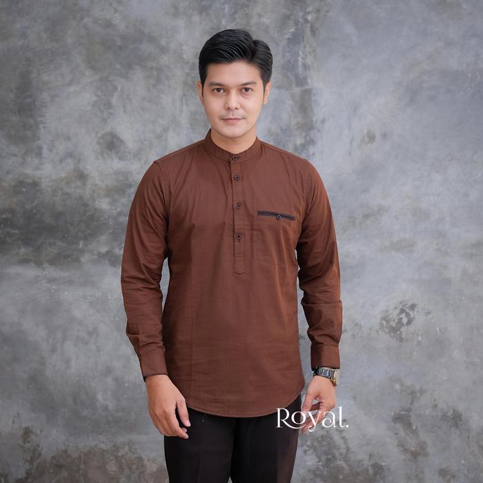 Royal - Baju Koko Kurta Polos Lengan Panjang Pria Dewasa Kerah Shanghai Size L-XXL BISA COD Garansi 