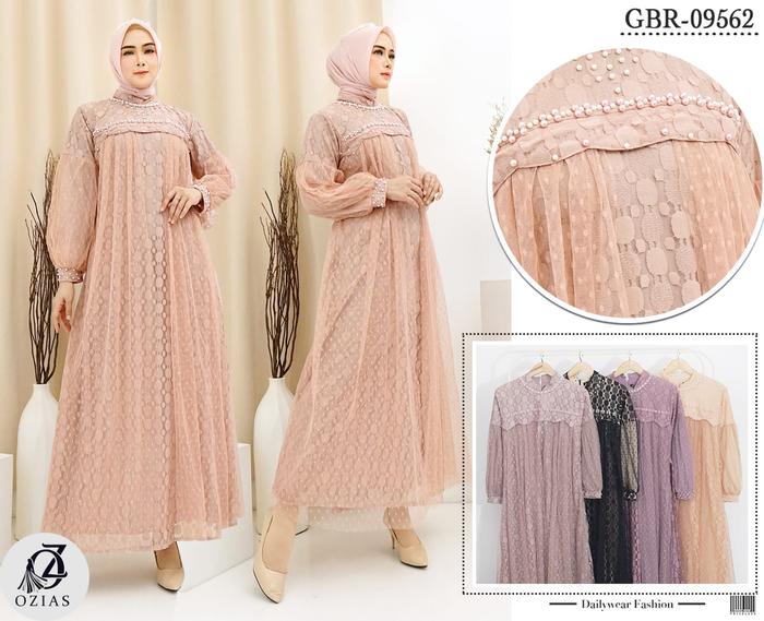 GAMIS OZIAS BROKAT TILE 09562 LD 105 I Gamis Kondangan Mewah I Gamis Pesta Tangan Balon Nyaman