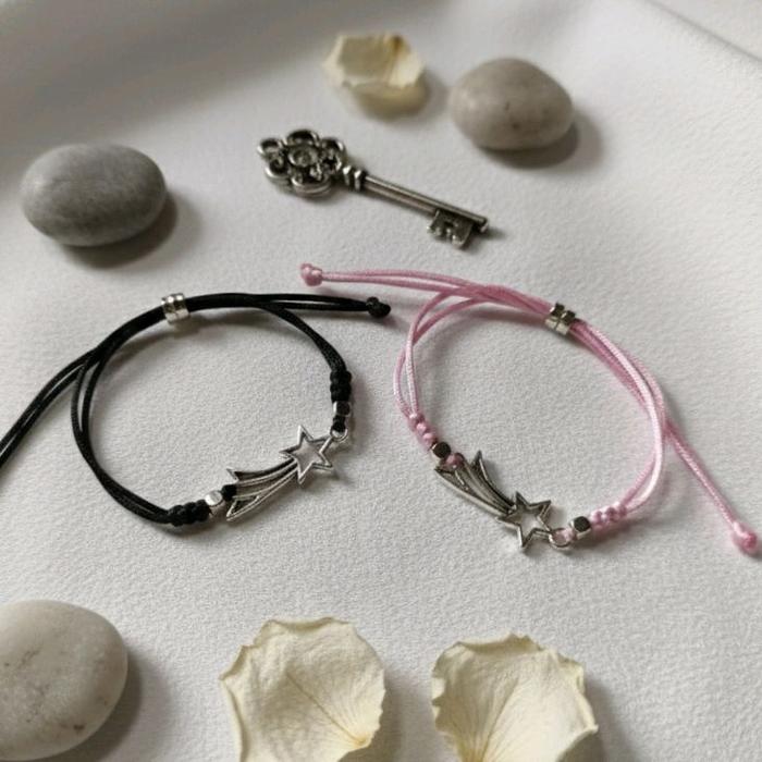 TUBULAR 2pcs Gelang Couple Bintang Unisex Adjustable Gelang Pasangan Ber 3 Motif Bintang Jatuh Star 