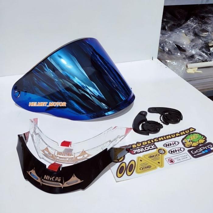 paket Flat visor iridium nhk r6 + spoiler nhk r6 + stiker visor