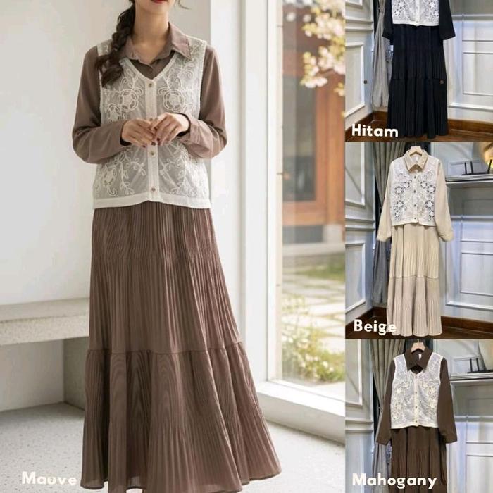 Gamis Plisket Silk Rompi Rajut