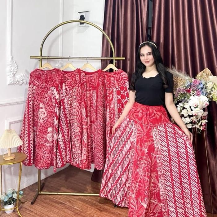 MERAH PUTIH ROK BATIK PAYUNG, rok payung batik bahan katun rok batik cap mayung