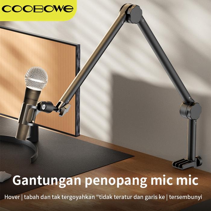 COOBOWE H1 Hitam Stand Microphone / Stand Mic / Arm Suspensi Lazypod Boom Arm Stand Holder hp Meja