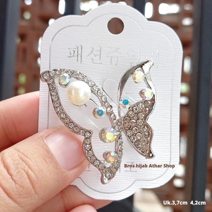 ATHAR SHOP PUSAT BROS BINATANG KUPU KUPU BROOCH BUTTERFLY MODEL CAT ENAMEL PUTIH KOMBINASI KRISTAL B