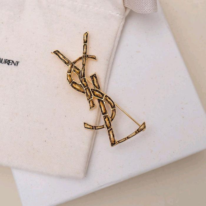 Saint Laurent YSL Opyum Croco Brooch Antique Gold