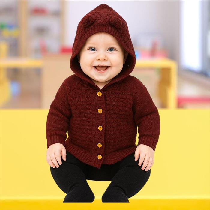 Jaket Rajut Bayi Polos Serat Nanas Usia 0-8 Bulan Wanita Pria Beruang Lucu Unisex