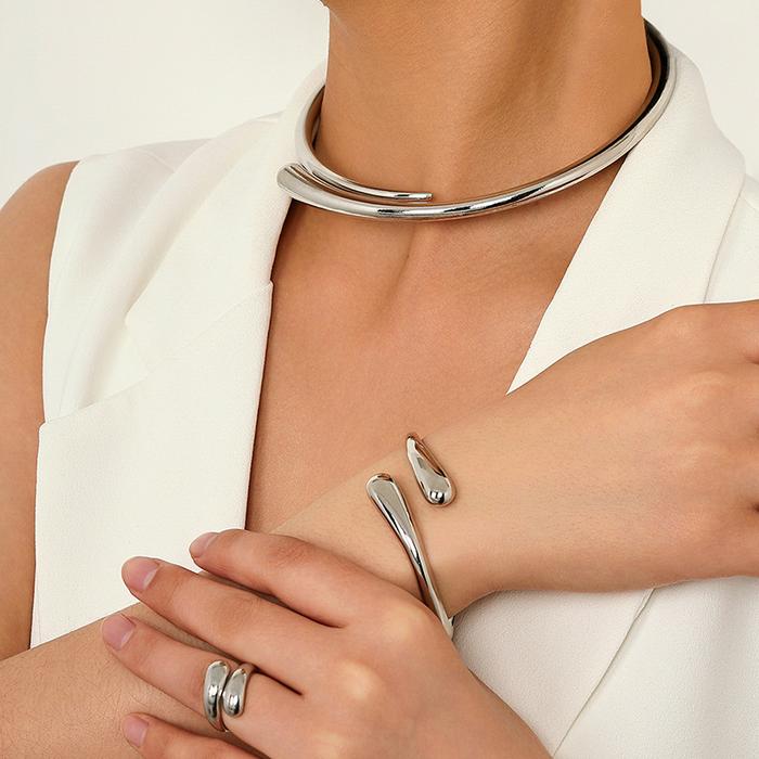 Diezi  Vintage Choker Necklaces Bangles Rings Set For Women Punk Geometric Gold Silver Color Metal N