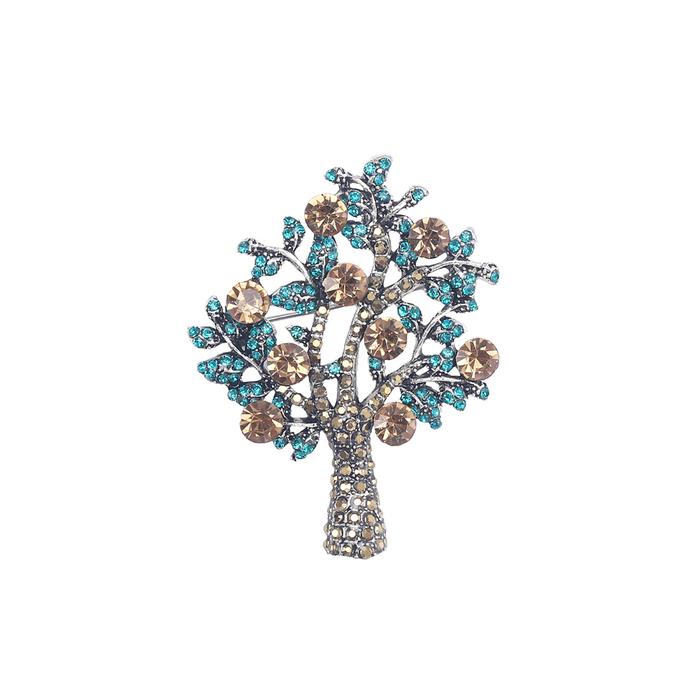 Dear Princess Fashion and Dazzling Plated Gold Tree Of Life Brooch with Brown Cubic Zirconia