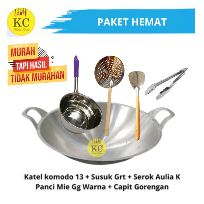 Paket Hemat Wajan + Panci + Sutil + Serok + Aluminium Cor Paket Lengkap / Wajan Cekung Murah