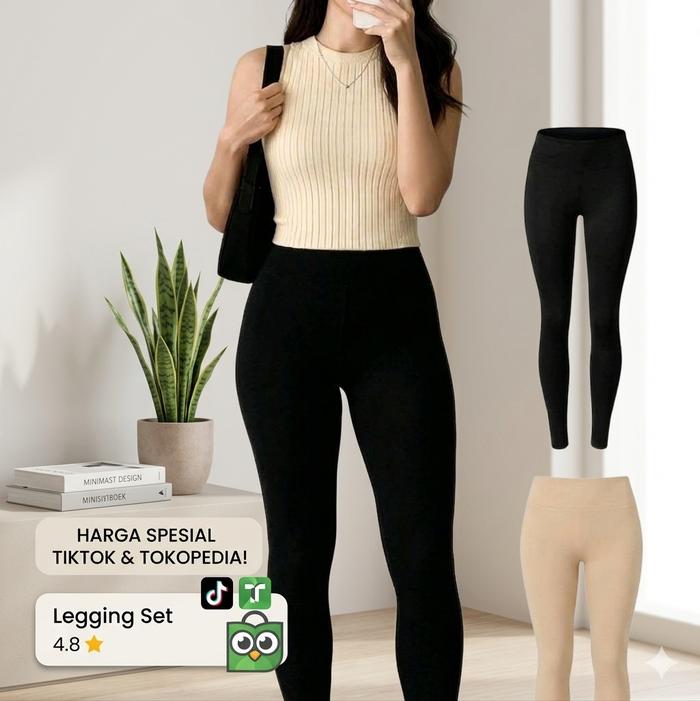 Bawahan Legging  panjang Wanita Dewasa warna hitam dan moca Polos bahan spandek lembut elastis untuk