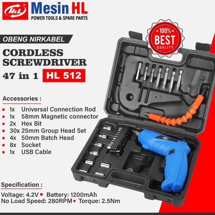 H&L 3.6 CORDLESS SCREWDRIVER BOR OBENG KECIL BATERAI USB / HL512