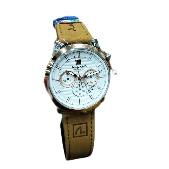 JAM TANGAN PRIA KULIT AUXLAND STAINLISTIL ORIGINAL TAHAN AIR WATER CRONO AKTIF DENGAN BOX KAYU JATI 