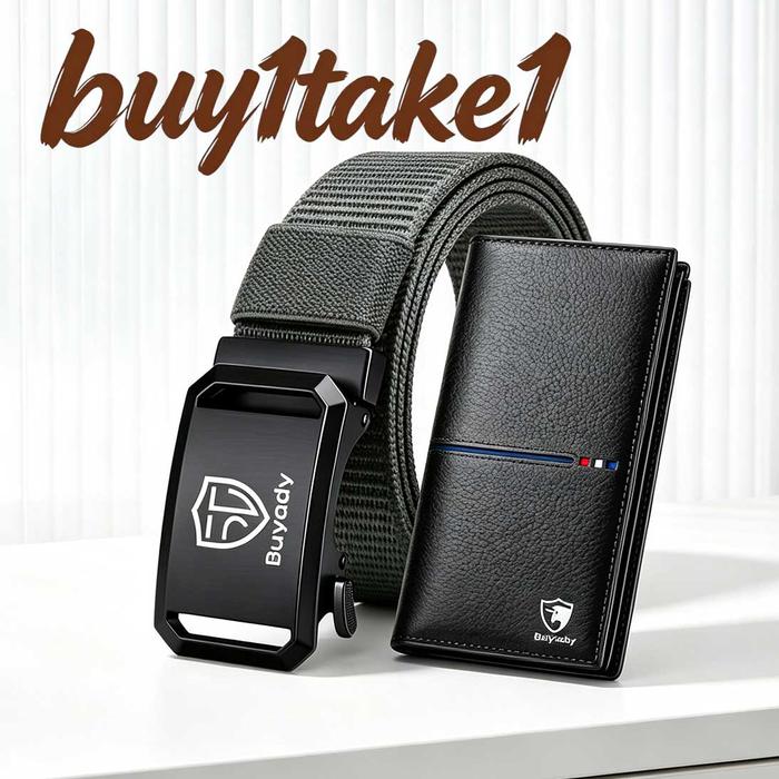 Beli1Dapat1 Paket Aksesoris Pria Sabuk Nilon Kanvas Warna Hijau Tentara Gesper Otomatis Hitam Logo P
