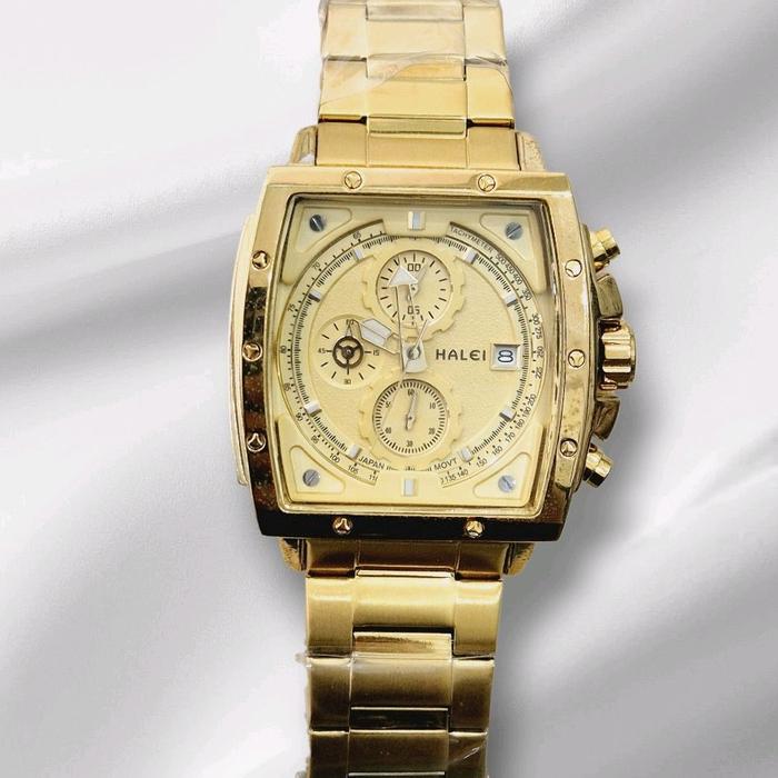 Halei 9003 full gold jam tangan pria original