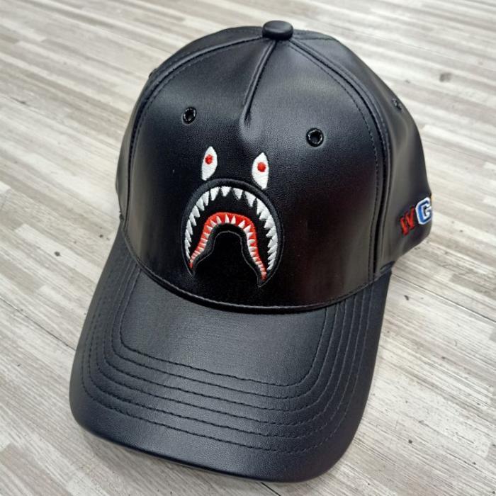 【CKZ】 Topi baseball Leather Bape Shark topi baseball kulit unisex Buruan Sebelum Kehabisan