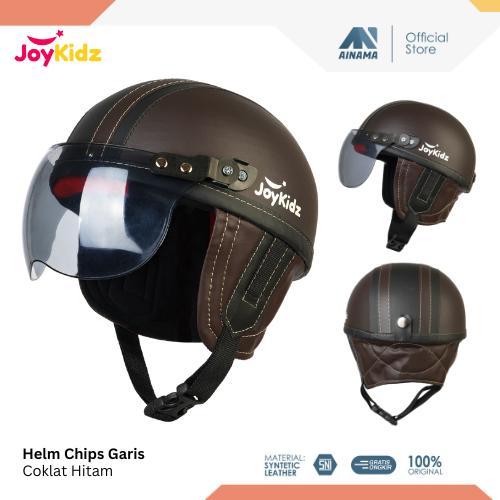 Helm Anak Retro Chips Lucu Imut Polos Coklat Hitam