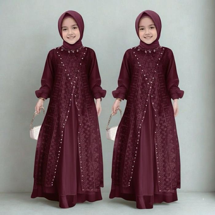 RAISHA DRESS KIDS Gamis Murah Anak Dress Anak Terbaru Gamis Anak Velvet Brukat Dress Lebaran Anak