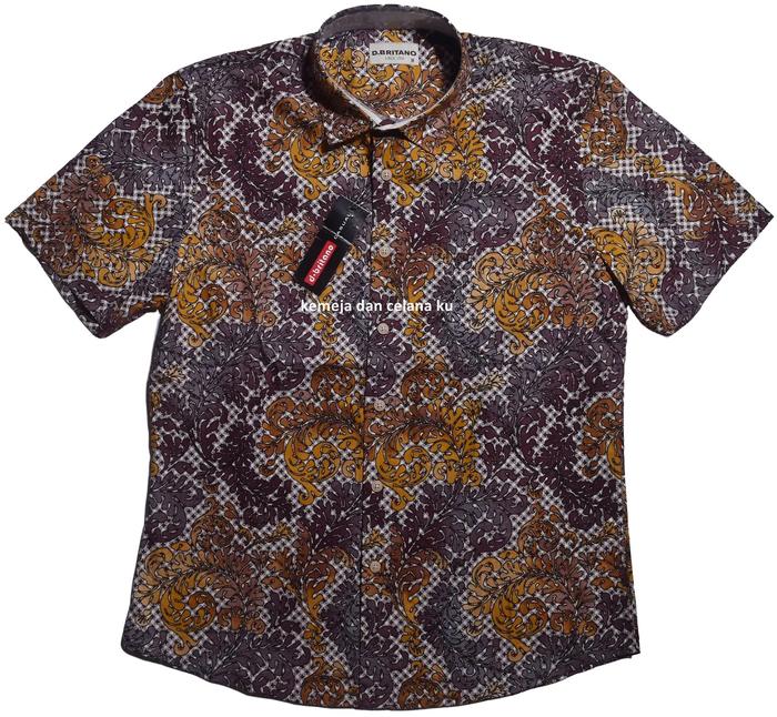 Kemeja Pria D.BRITANO Lengan Pendek Coklat Motif Abstrak LEC 09 #Kemeja Murah Katun Baju Batik