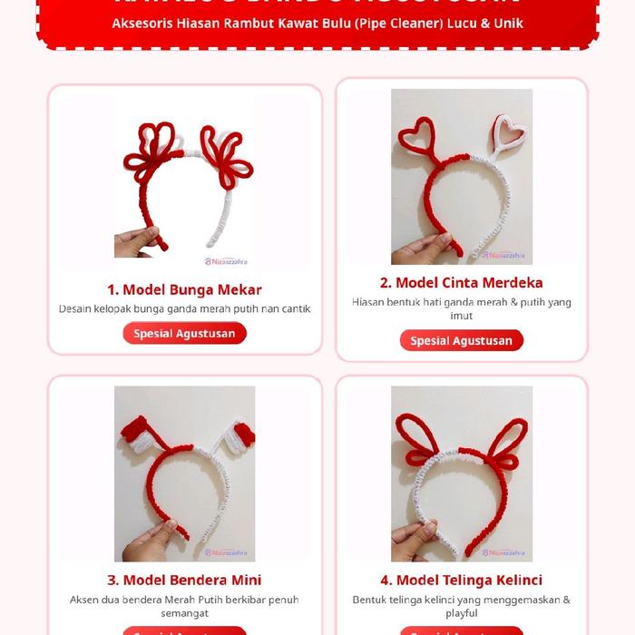 Paket Usaha 10Pcs Bando Hias Merah Putih Kemerdekaan 17Agustus untuk Anak dan Dewasa Model Bunga Mek