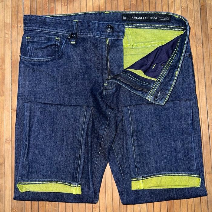 ARMANI EXCHANGE SKINNY FIT NEON STITCH BLUE INDIGO DENIM JEANS prada ysl thom browne
