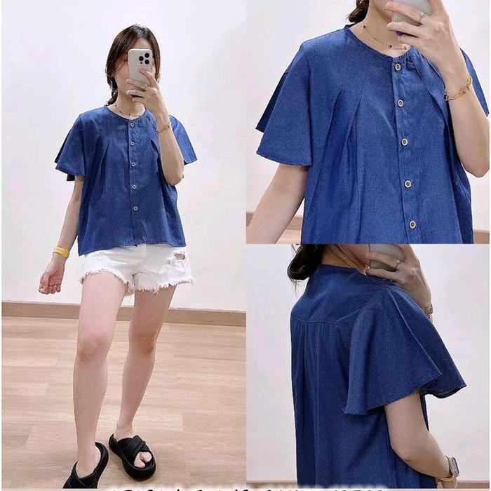 Atasan Jeans Jumbo 12569 - Bahan Jeans Premium - Warna Hitam, Navy, Biru - Santai, Nyaman, Variasi, 