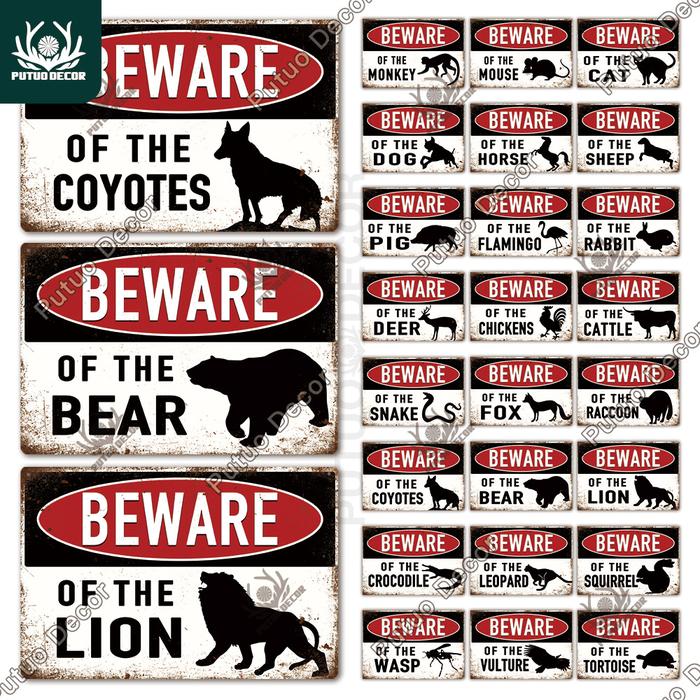 Putuo Decor Animals Warning Vintage Tin Sign Beware of Danger Metal