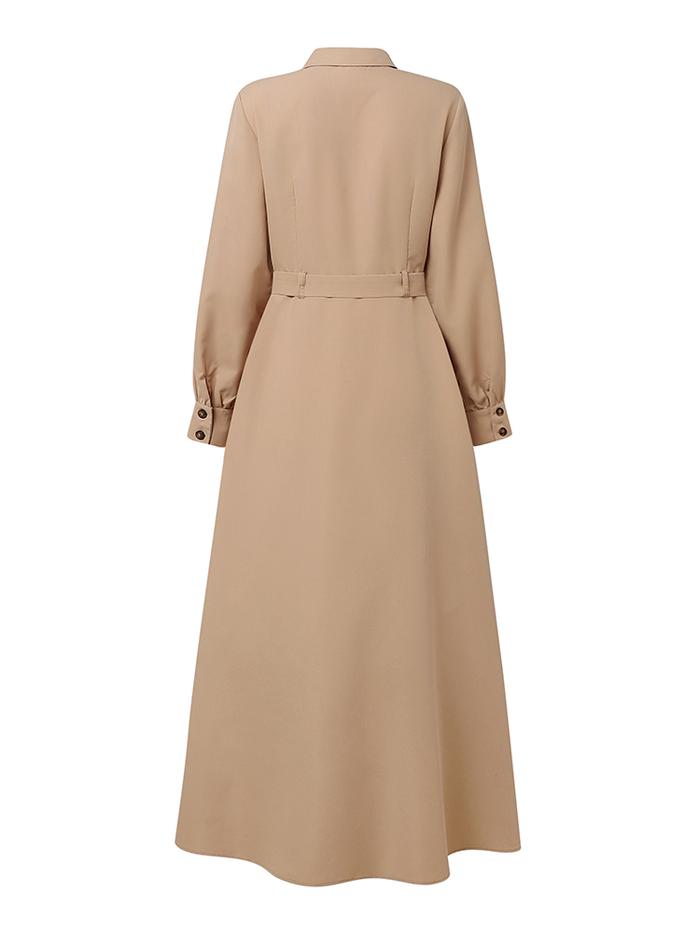 ZANZEA Women's Elegant Belted Long Shirtdress Turn-Down Collar Long Sleeve Button Up A-Line i Dresse