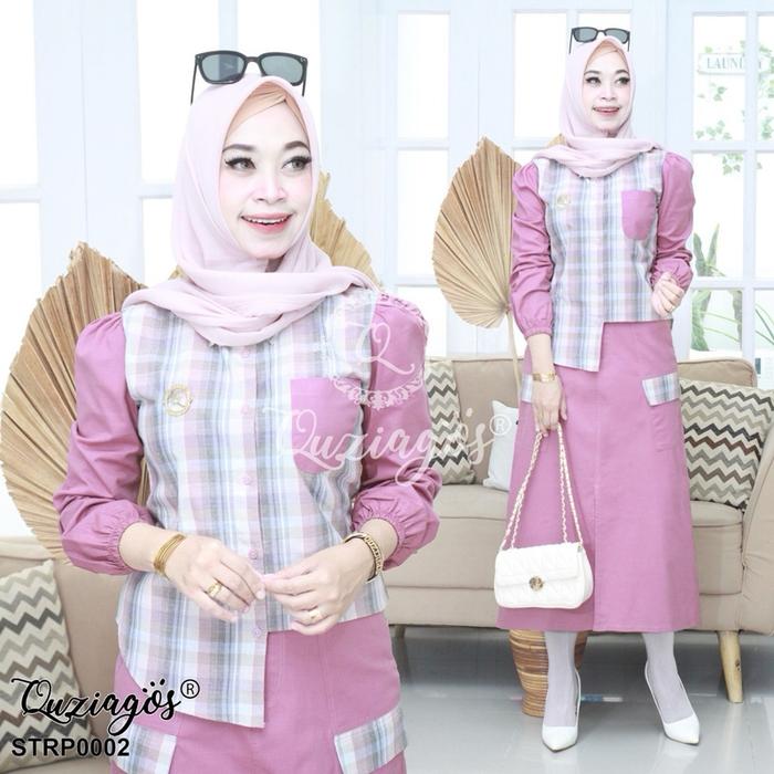 Set 2 in 1 kemeja+rok Quziagos,Katun premium full kancing,tangan karet,rok pinggang karet,saku 4, Se
