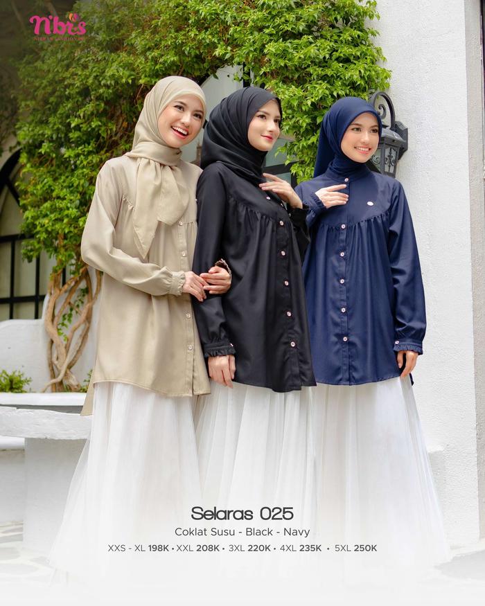 Nibras Selaras 025 Black Hitam Dusty Pink Coklat Susu Coksu Baju Atasan Muslim Blouse Katun Adem Pol