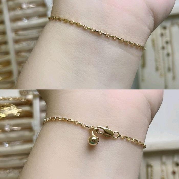 Gelang Rantai Kotak Mini Cantik Simpel Elegan warna Gold mas Muda
