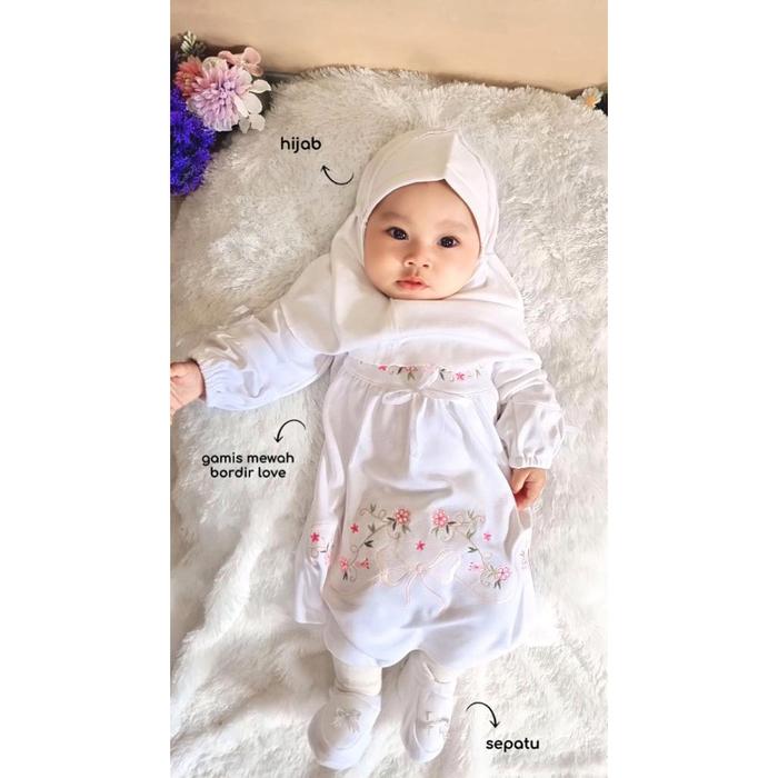 Baju NewBorn Dress Rok Topi putih aqiqah baptis Sepatu Anak Bayi Perempuan pure white set gamis mewa