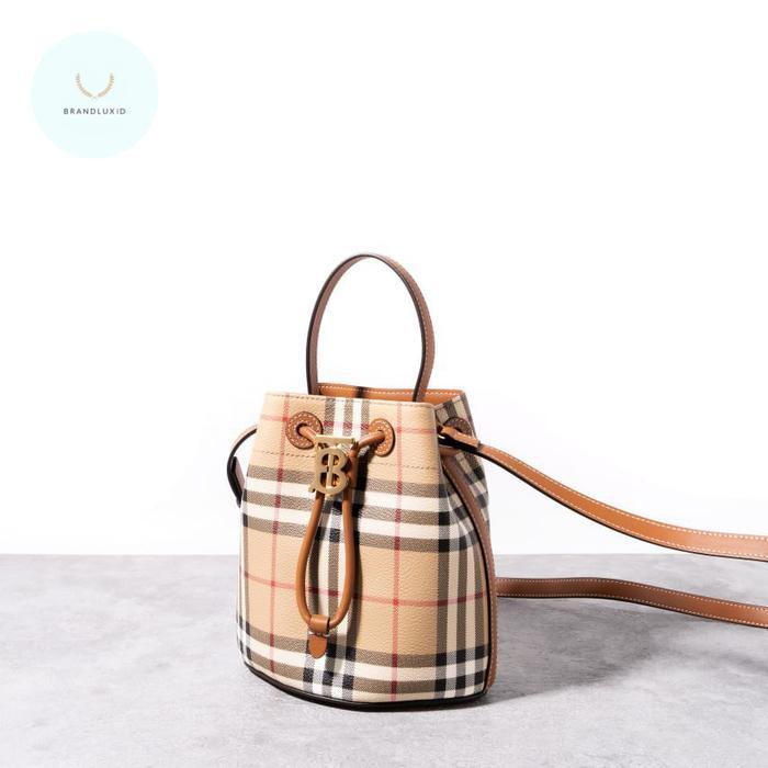 BURBERRY SMALL & MINI TB BUCKET BAG ARCHIVE BEIGE - BRIAR BROWN