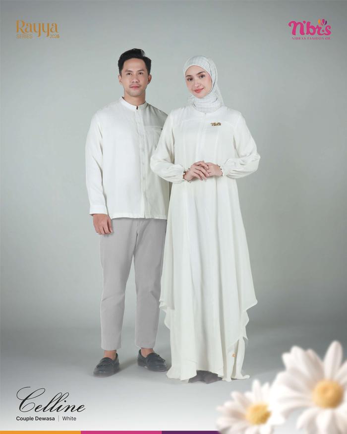 RAYYA SERIES CELLINE WHITE / SARIMBIT NIBRAS WARNA PUTIH / RAYA CELLINE / GAMIS CELLINE / KOKO CELLI