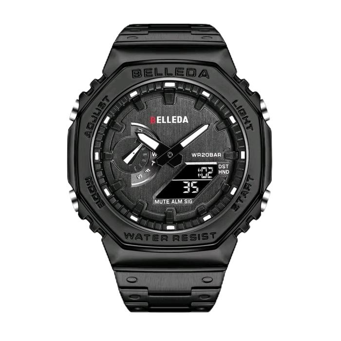 Jam Tangan Pria BELLEDA 9529 Rantai Quartz Dual Time Sporty Fashion