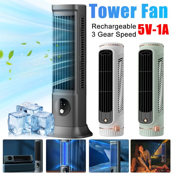 USB Bladeless Mini Tower Fan with LED Light 3 Gear Speed Cooling Fan Electric Vertical Fan Portable