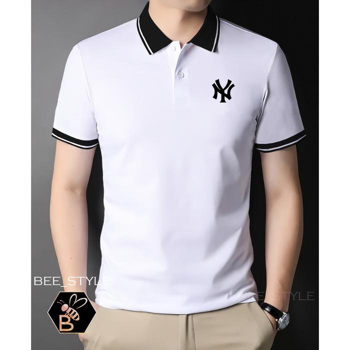 Bee Kaos Kerah Kombi Logo NY / Kaos Pria Logo NY / Polo Shirt Kerah Kombi / Kaos Polo Pria Kombinasi