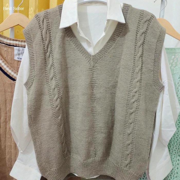VEST RAJUT THRIFT KNIT ACADEMIA CABLE KEPANG KEMEJA CROP PREMIUM BLAZE | Kekinian