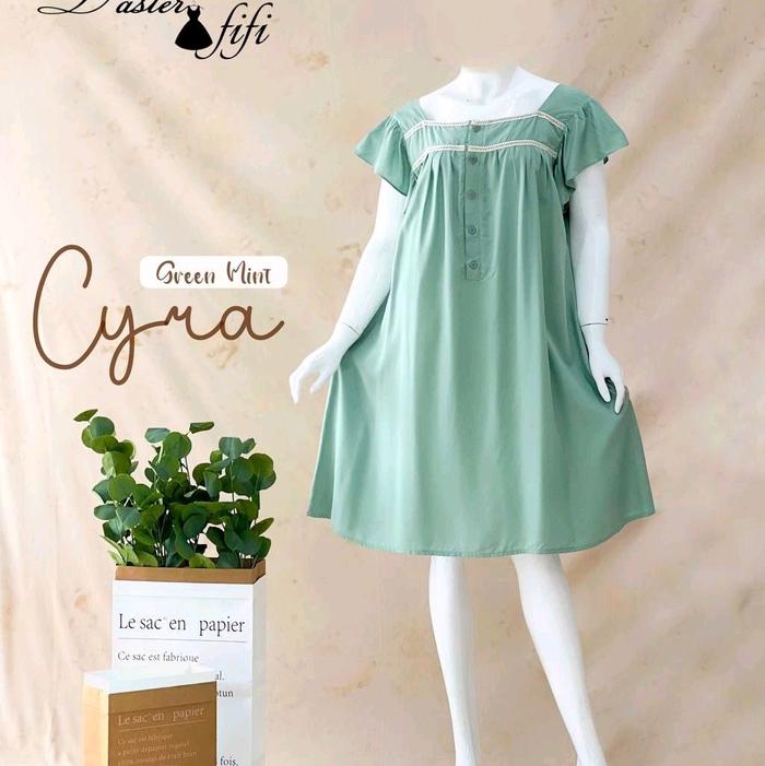 CYRA  Warna : Sky blue / Green Mint bahan rayon viscose premium Katun Casual Dress